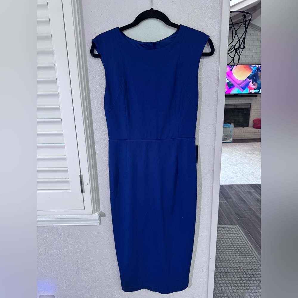 Express Navy Blue Cap Sleeve Back Zipper Midi Sheath Dress